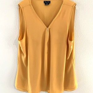 City Chic Tank Top Womens M 18 Mustard Zip Front V Neckline